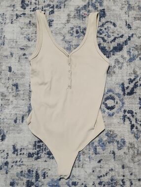 Abercrombie & Fitch Ribbed Bodysuit Tank Top - Beige